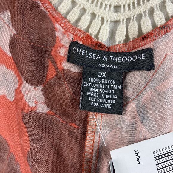 Chelsea & Theodore NWT Floral Boho Kimono Duster Plus 2X Orange - Picture 2 of 5